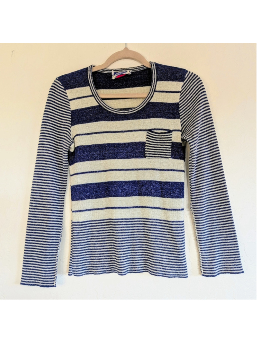 VTG Kitty Hawk Union Made Striped Metallic Thread Retro Nautical Preppy